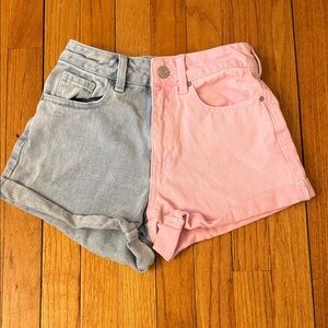 PacSun Two-Tone Pink and Blue Jean Shorts